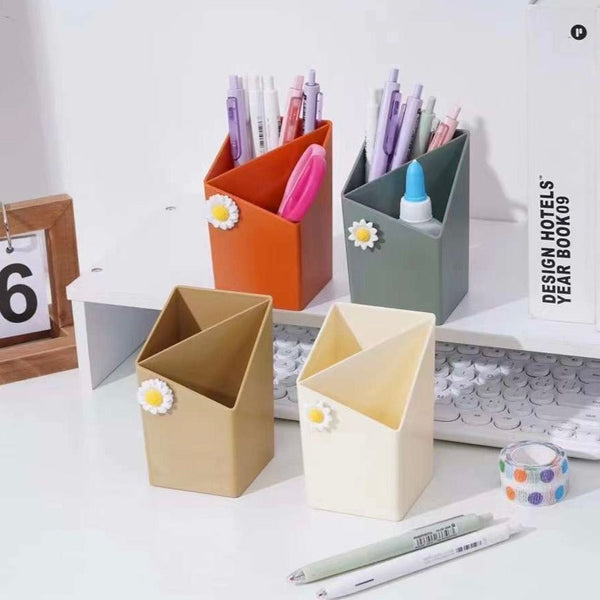 Pentagon Pen Holder, 2 Compartment Creative Stationary Holder, Multifunctional Countertop Organizer, Mini Desktop Stationary Holder