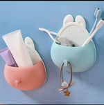 Rabbit Shape Wall Mounted Storage Box, Bathroom Toothbrush Toothpaste Holder, Self Adhesive Drain Rack With Hook