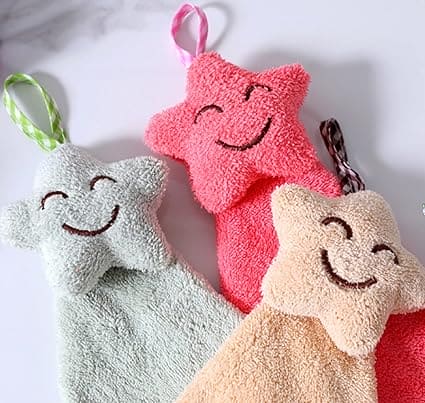 Star Kitchen Cleaning Towel, Microfiber Hanging Hand Towel, Cute Baby Towel, Bathing Towel For Children Kids Bathroom, Soft Hand Drying Towel, Coral Velvet Absorbent Cloth, Sink Towel with Loop, Hand Kitchen Towel Napkin with Ties