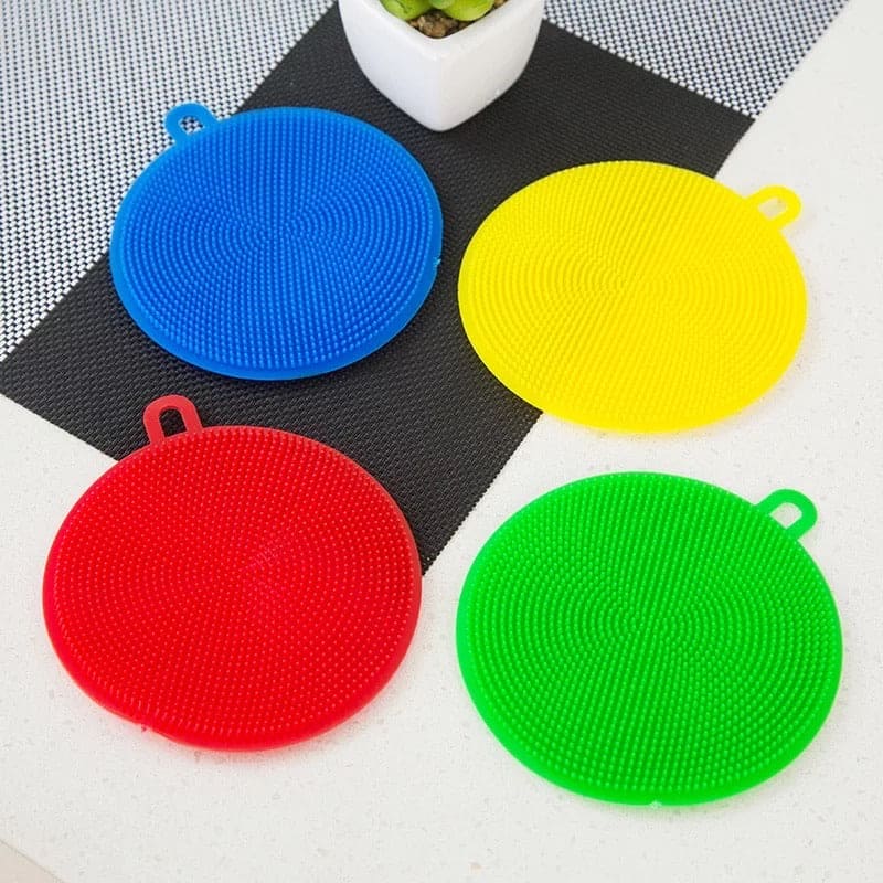 Set of 4 Multipurpose Silicone Dish Sponge, Kitchen Cleaning Scrubber, Silicone Dish Scrubber