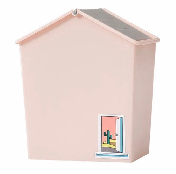 House Style Trash Can, Wastebasket Garbage Container With Swing Lid, Cute Plastic Recycle Small Stacked Trash Can, Mini Rolling Cover Type Bathroom Trash Bin, House Style Plastic Desktop Flip Trash Can