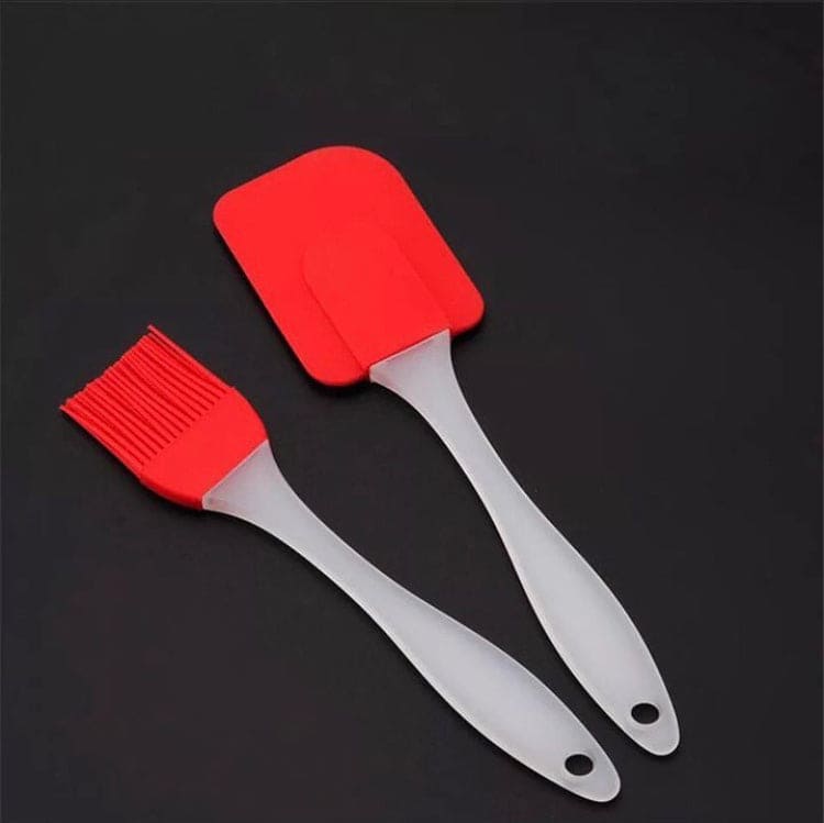 Set Of 2 Silicone Spatula, Barbeque Brush Cooking Utensil Tool Kit, Heat Resistant BBQ Oil Condiment Brushes Cake, Silicon Spatula Spoon Heat Oiling Brushes, Non-Stick Silicon Kitchen Utensils