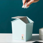 House Style Trash Can, Wastebasket Garbage Container With Swing Lid, Cute Plastic Recycle Small Stacked Trash Can, Mini Rolling Cover Type Bathroom Trash Bin, House Style Plastic Desktop Flip Trash Can