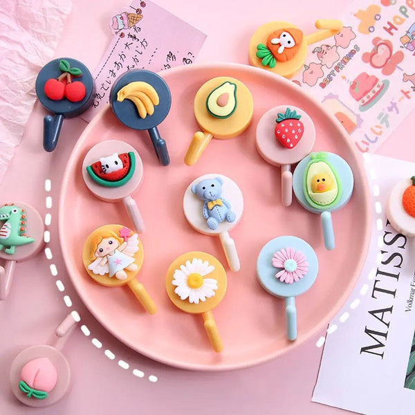 Set Of 10 Cute Cartoon Wall Hook, Cute Wall Hooks Key Holder, Cartoon Fruits Shape Hook For Kids Room Home Decor, Coat Towel Hanging Plastic Mask Holder, Kitchen Bathroom Organizer Wall Decor, Home Accessories