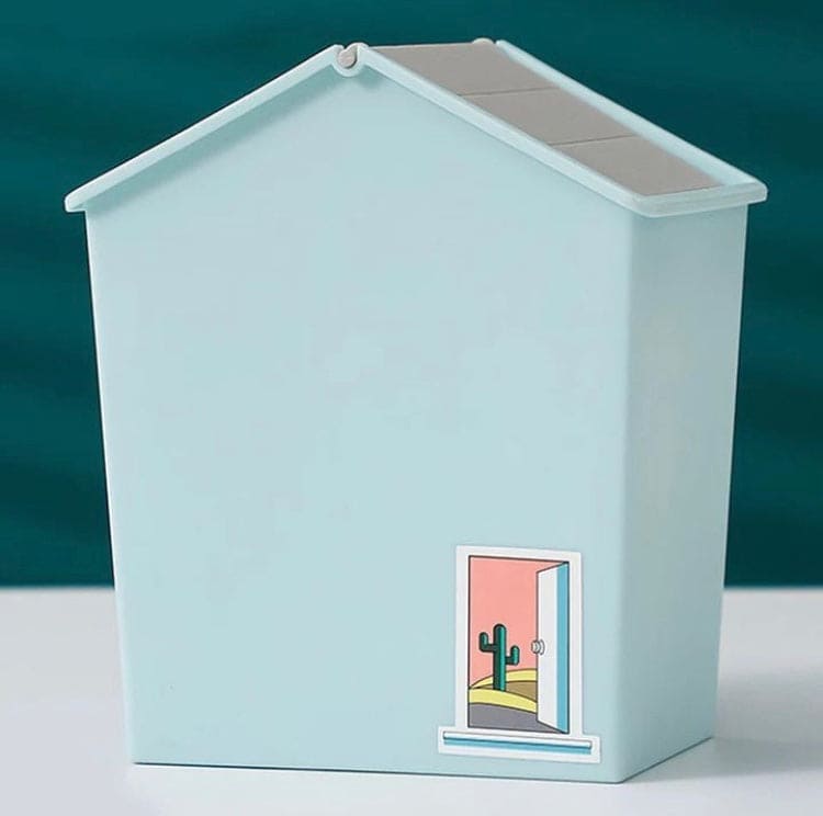 House Style Trash Can, Wastebasket Garbage Container With Swing Lid, Cute Plastic Recycle Small Stacked Trash Can, Mini Rolling Cover Type Bathroom Trash Bin, House Style Plastic Desktop Flip Trash Can